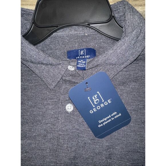 George Men's Short Sleeve Knit Button Front Shirt X-LARGE (46-48) Black Soot. - Picture 5 of 7